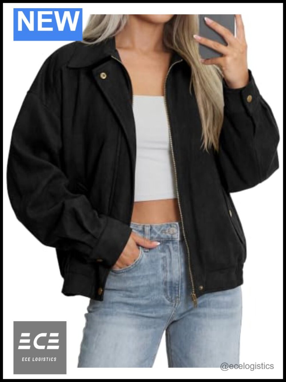 Faux Suede Bomber Jacket Women Oversized Long Sleeve Zip Up Coat